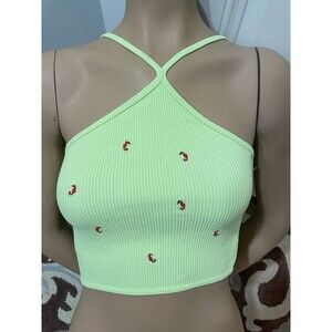 NWT Zara Ribbed SeaHorse Crop Top Neon Green Tank Top Sz XS-S Contour Collection